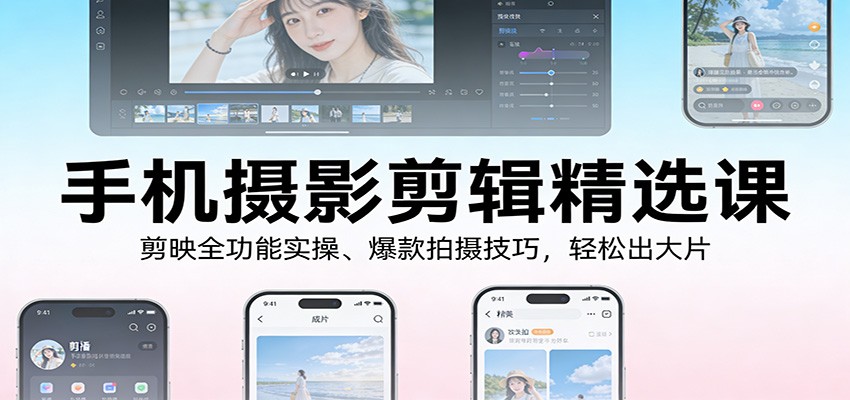 手机摄影剪辑精选课：剪映全功能实操、爆款拍摄技巧，轻松出大片-禾谷轻创网