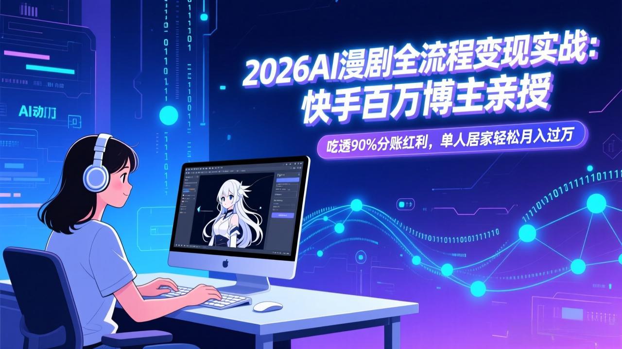 2026AI漫剧全流程变现实战：快手百万博主亲授，吃透90%分账红利，单人居家轻松月入过万-禾谷轻创网