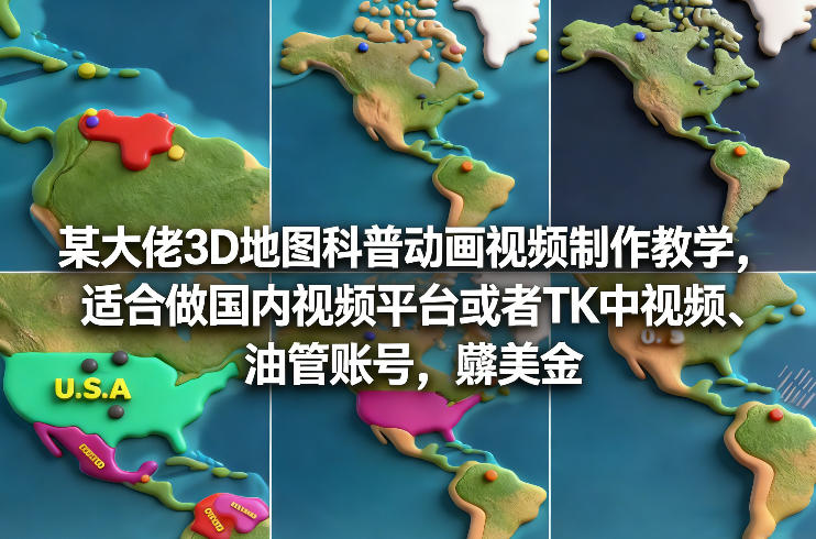 某大佬3D地图科普动画视频制作教学，适合做国内视频平台或者TK中视频、油管账号，賺美金-禾谷轻创网