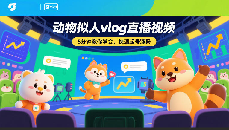 动物拟人vlog直播视频，5分钟教你学会，快速起号涨粉-禾谷轻创网
