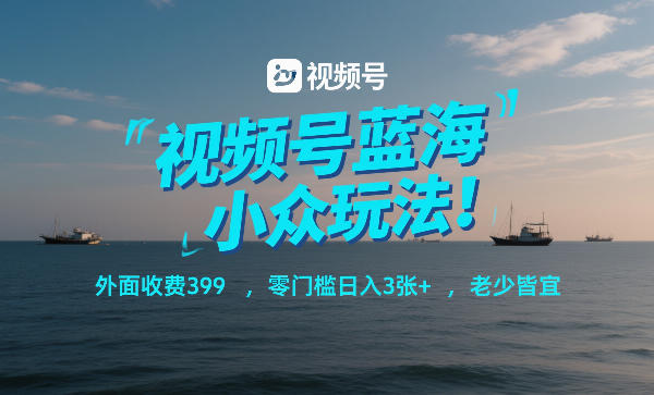 视频号蓝海小众玩法！外面收费399，零门槛日入3张+，老少皆宜-禾谷轻创网