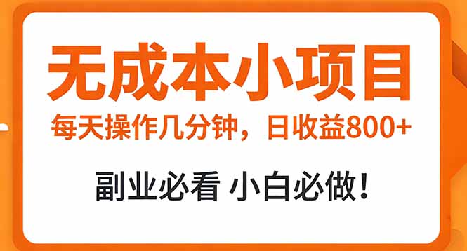 无成本小项目 每天操作几分钟，真实日收益800+ 副业必看 小白必做！-禾谷轻创网