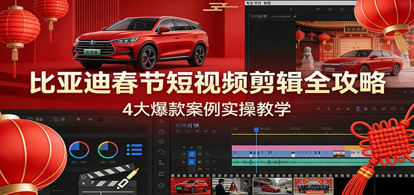 比亚迪春节短视频剪辑全攻略，4大爆款案例实操教学-禾谷轻创网
