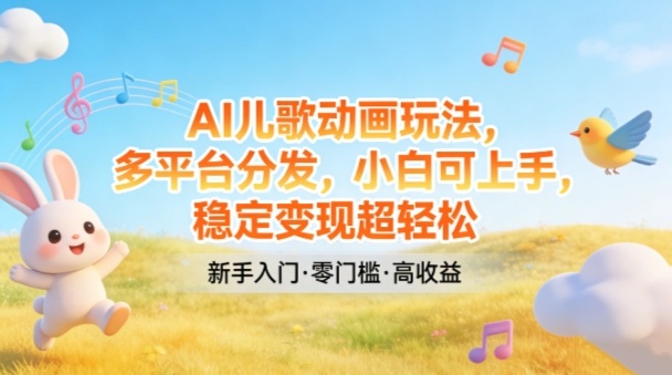 AI儿歌动画玩法，多平台分发，小白可上手，稳定变现超轻松-禾谷轻创网