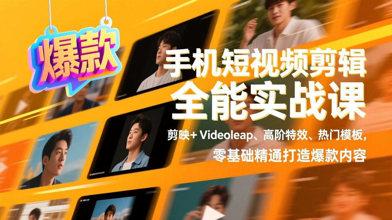 手机短视频剪辑全能实战课，剪映+Videoleap、高阶特效、热门模板，零基础精通打造爆款内容-禾谷轻创网