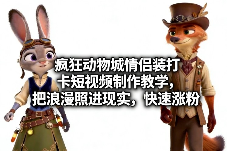 疯狂动物城情侣装打卡短视频制作教学，把浪漫照进现实，快速涨粉-禾谷轻创网