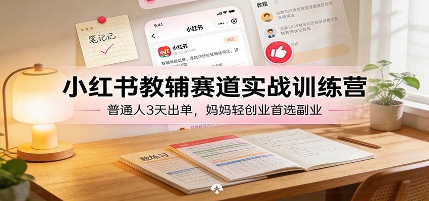 小红书教辅赛道实战训练营：普通人3天出单，妈妈轻创业首选副业-禾谷轻创网