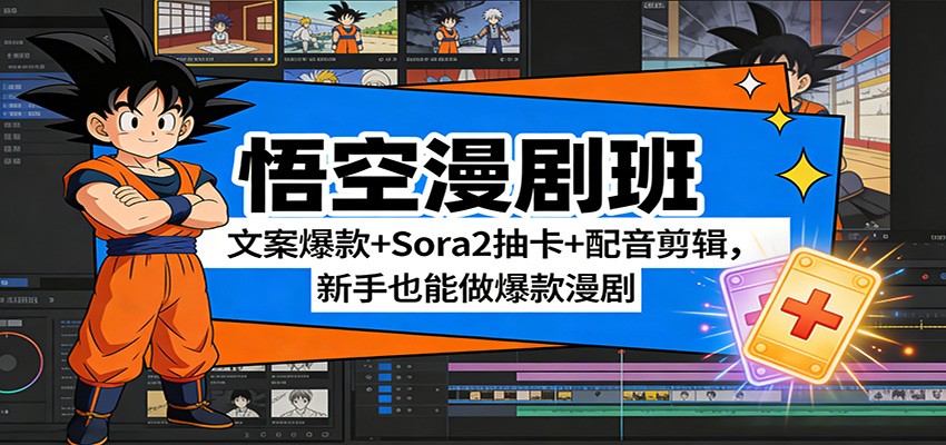 悟空漫剧班：文案爆款+Sora2抽卡+配音剪辑，新手也能做爆款漫剧-禾谷轻创网