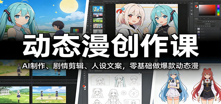 动态漫创作课：AI制作、剧情剪辑、人设文案，零基础做爆款动态漫-禾谷轻创网