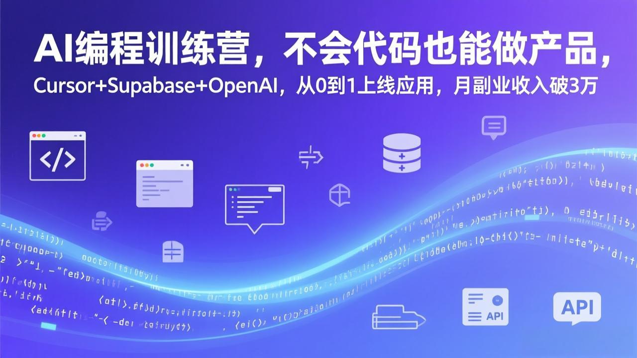 AI编程训练营，不会代码也能做产品，Cursor+Supabase+OpenAI，从0到1上线应用，月副业收入破3万-禾谷轻创网