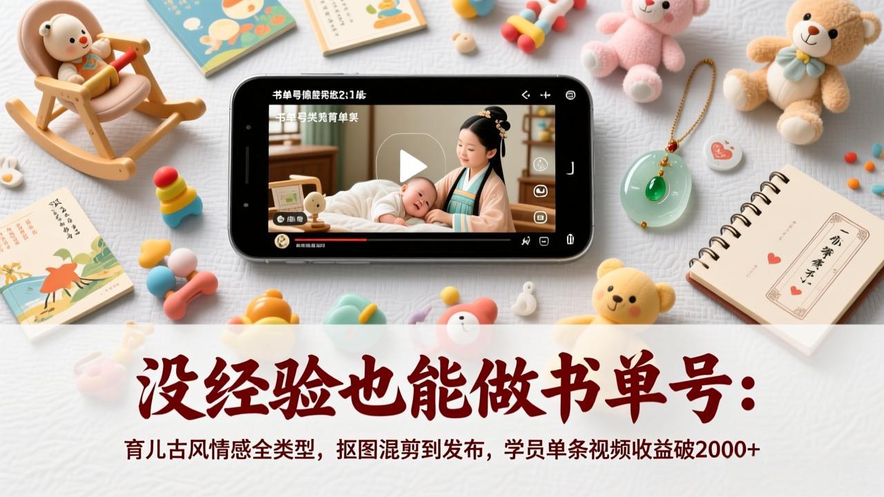 没经验也能做书单号：育儿古风情感全类型，抠图混剪到发布，学员单条视频收益破2000+-禾谷轻创网