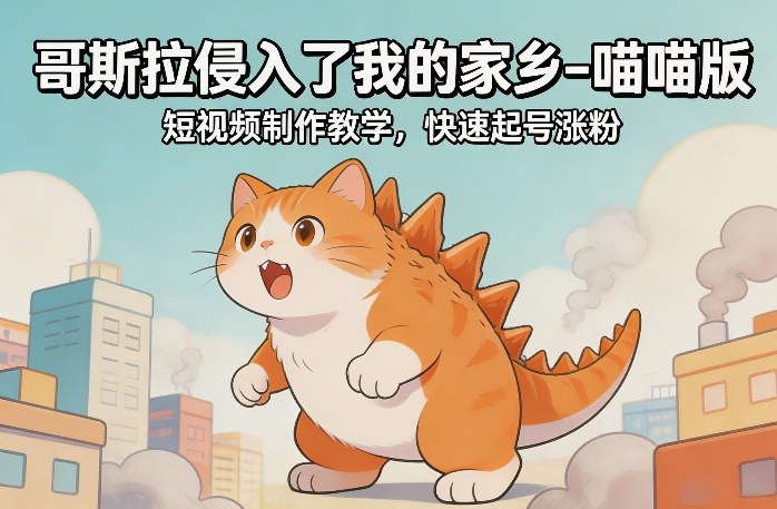 哥斯拉侵入了我的家乡–喵喵版短视频制作教学，快速起号涨粉-禾谷轻创网