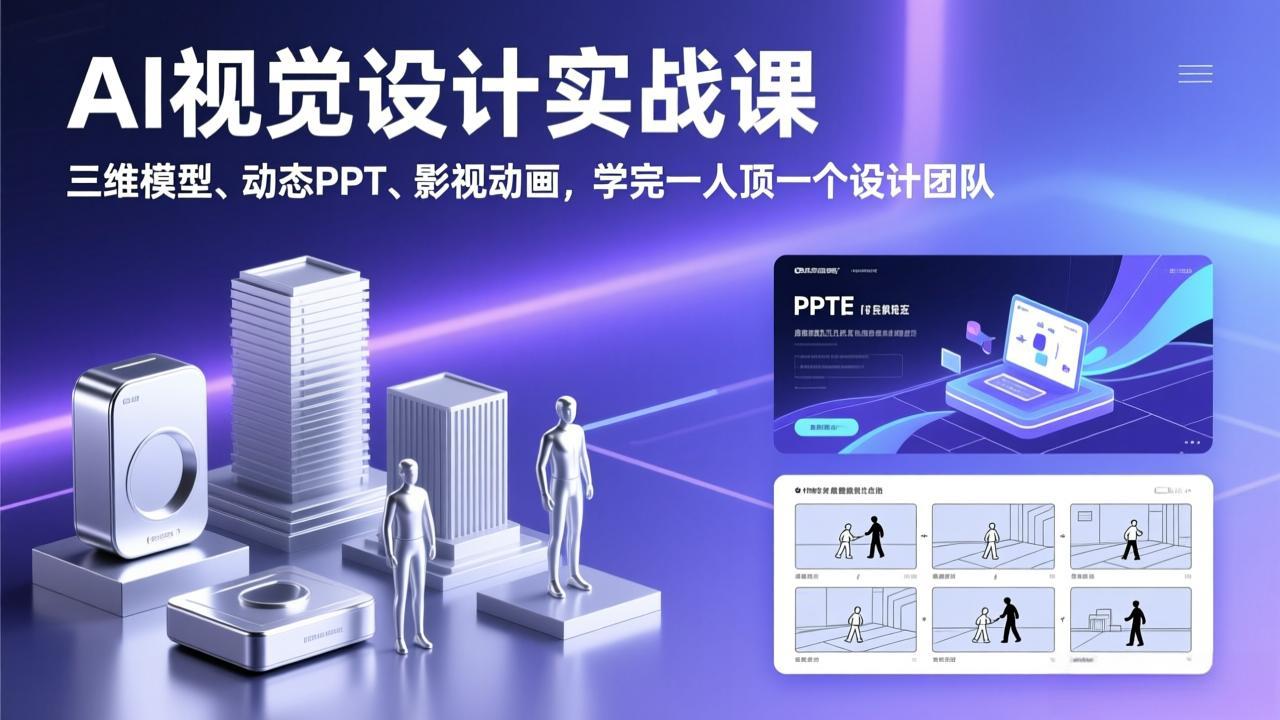 AI视觉设计实战课，三维模型、动态PPT、影视动画，学完一人顶一个设计团队-禾谷轻创网
