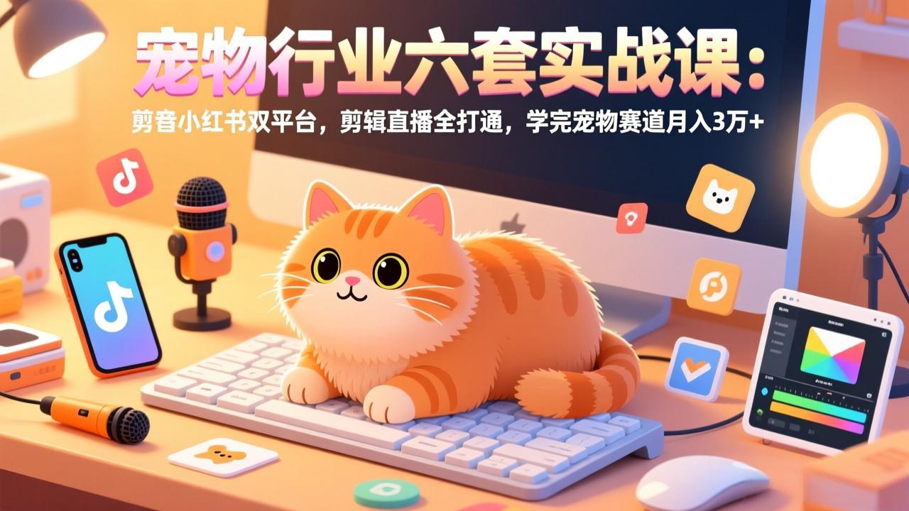 宠物行业六套实战课：抖音小红书双平台，剪辑直播全打通，学完宠物赛道月入3万+-禾谷轻创网