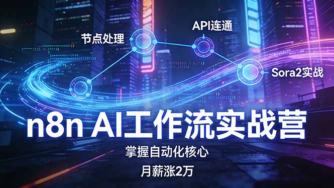 n8n AI工作流实战营，节点处理+API连通+Sora2实战，掌握自动化核心月薪涨2万-禾谷轻创网