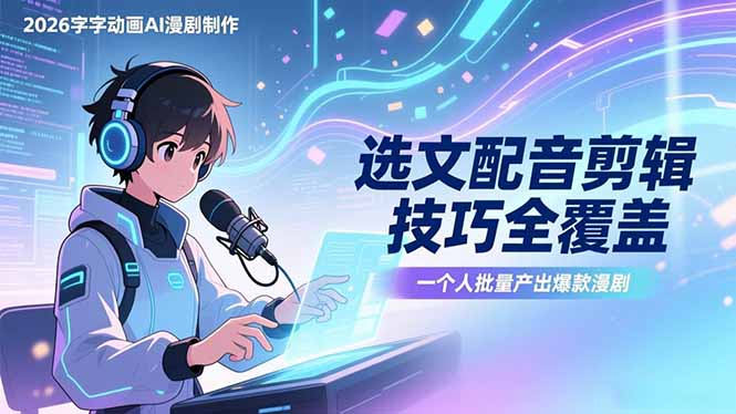 2026字字动画AI漫剧制作-1期，选文配音剪辑技巧全覆盖，一个人就能批量产出爆款漫剧-禾谷轻创网