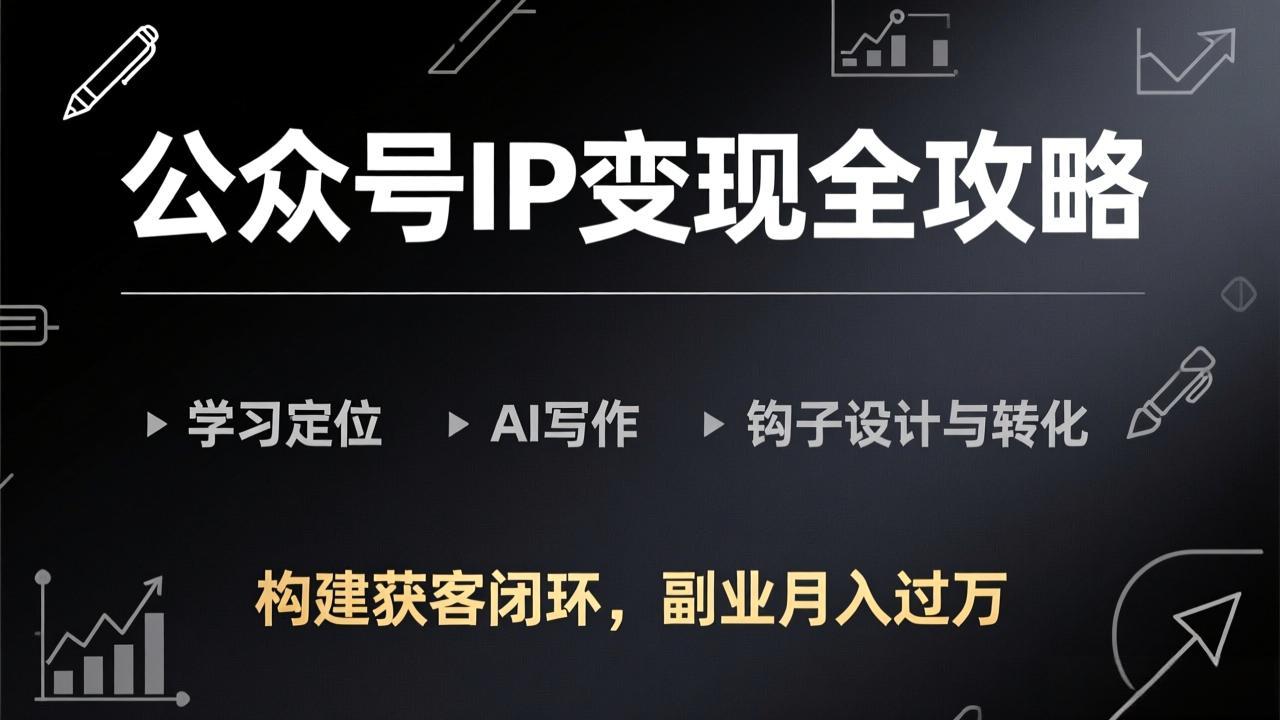 公众号IP变现全攻略-更新，学习定位、AI写作、钩子设计与转化，构建获客闭环，副业月入过万-禾谷轻创网