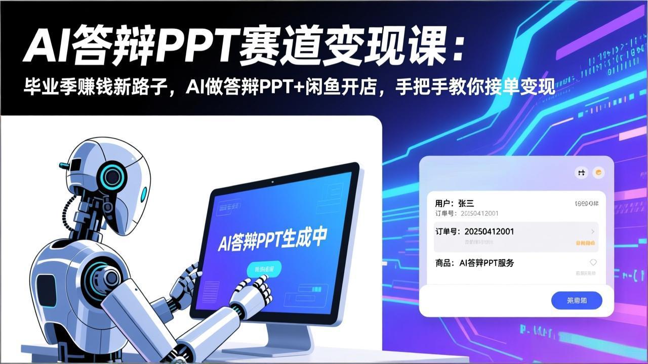 AI答辩PPT赛道变现课：毕业季赚钱新路子，AI做答辩PPT+闲鱼开店，手把手教你接单变现-禾谷轻创网