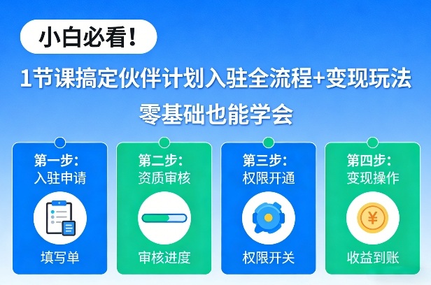 小白必看！1节课搞定伙伴计划入驻全流程+变现玩法，零基础也能学会-禾谷轻创网