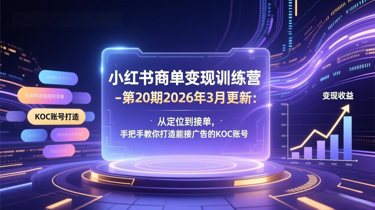 小红书商单变现训练营-第20期26年3月更新：从定位到接单，手把手教你打造能接广告的KOC账号-禾谷轻创网