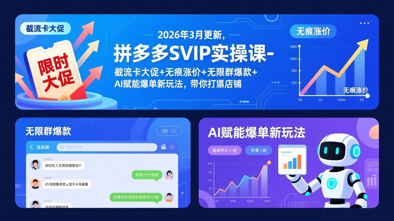 拼多多SVIP实操课-26年3月，截流卡大促+无痕涨价+无限群爆款+AI赋能爆单新玩法，带你打爆店铺-禾谷轻创网
