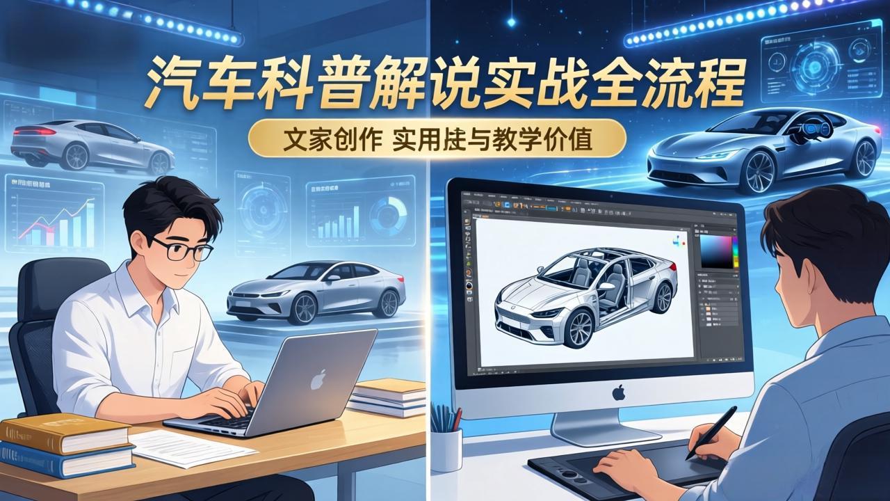 抖音汽车科普解说实战：文案+动画+画面处理+去水印全流程，打造专业汽车科普视频-禾谷轻创网