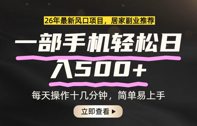 26年居家副业首选，一部手机轻松日入500+，长期稳定可做-禾谷轻创网