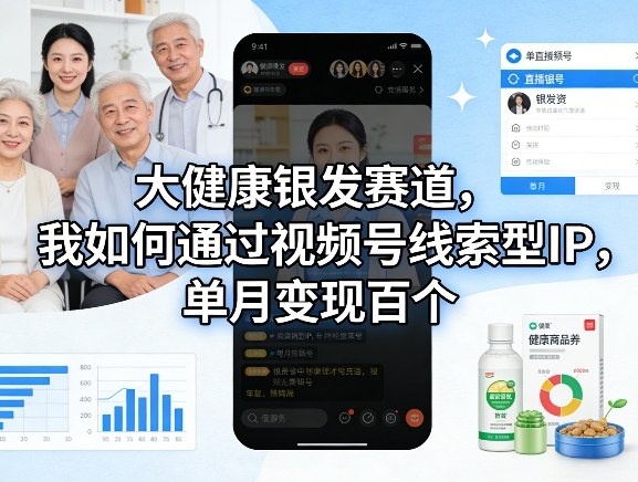 大健康银发赛道，我如何通过视频号线索型IP，单月变现百个-禾谷轻创网