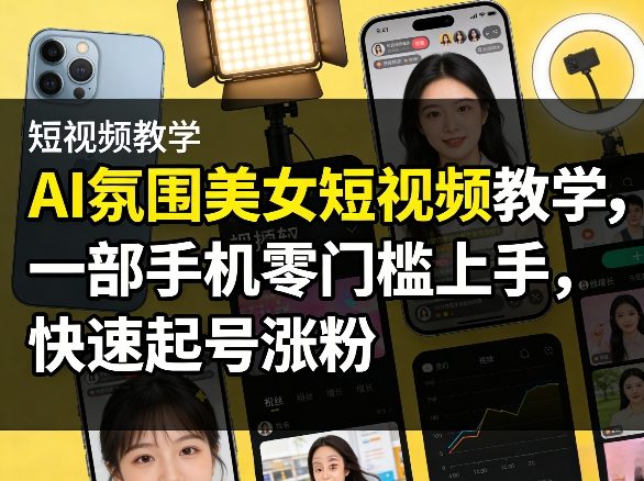 AI氛围美女短视频教学，一部手机零门槛上手，快速起号涨粉-禾谷轻创网