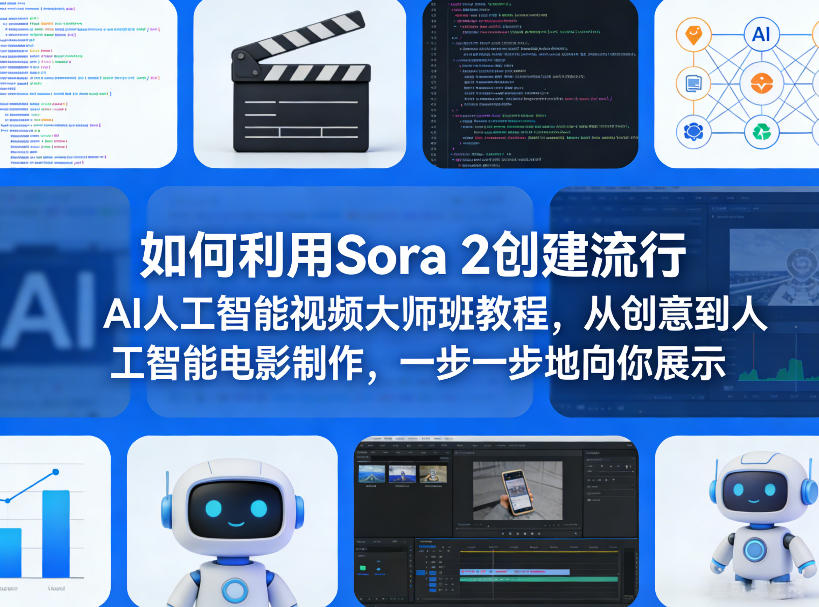 如何利用Sora 2创建流行AI人工智能视频大师班教程，从创意到人工智能电影制作，一步一步地向你展示-禾谷轻创网