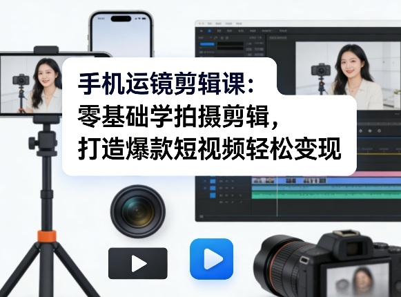 手机运镜剪辑课：零基础学拍摄剪辑，打造爆款短视频轻松变现-禾谷轻创网