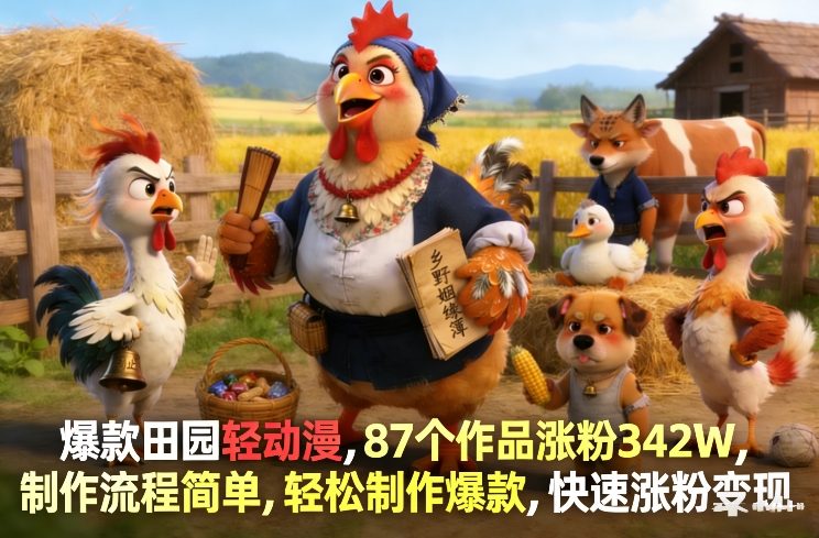 爆款田园轻动漫，87个作品涨粉342W，制作流程简单，轻松制作爆款，快速涨粉变现-禾谷轻创网
