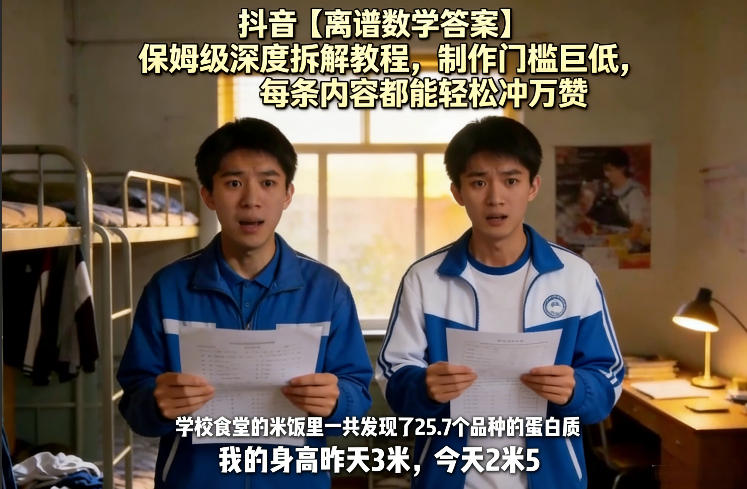 抖音【离谱数学答案】保姆级深度拆解教程，制作门槛巨低，每条内容都能轻松冲万赞，附详细步骤-禾谷轻创网