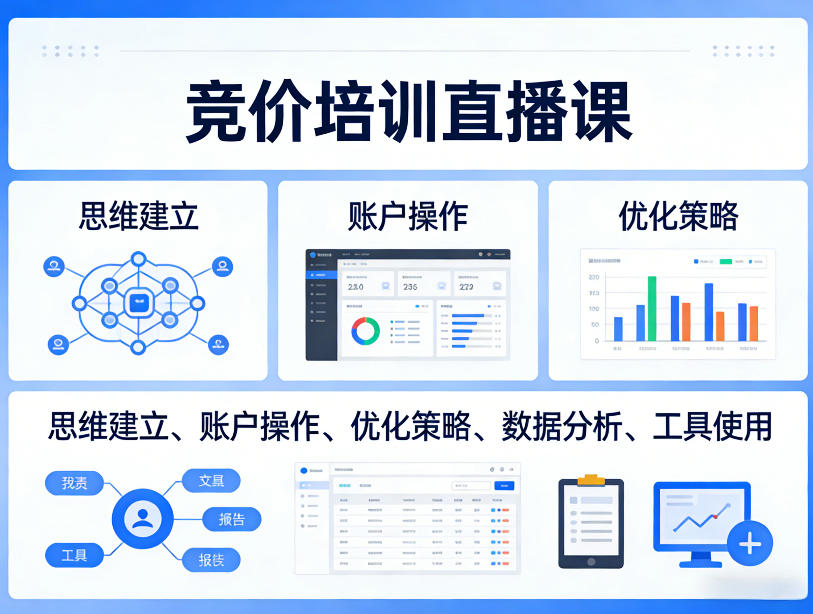 竞价培训直播课，覆盖思维建立、账户操作、优化策略、数据分析、工具使用等，全方位提升效果-禾谷轻创网