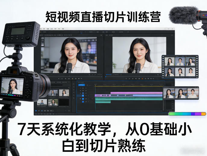 短视频直播切片训练营，7天系统化教学，从0基础小白到切片熟练-禾谷轻创网