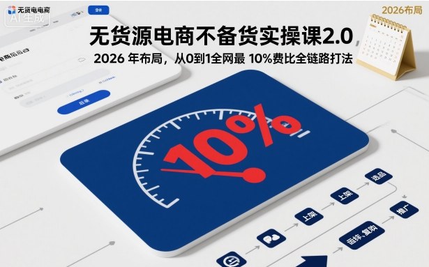 无货源电商不备货实操课2.0，2026年布局，从0到1全网最低10%费比全链路打法【更新26年3月】-禾谷轻创网