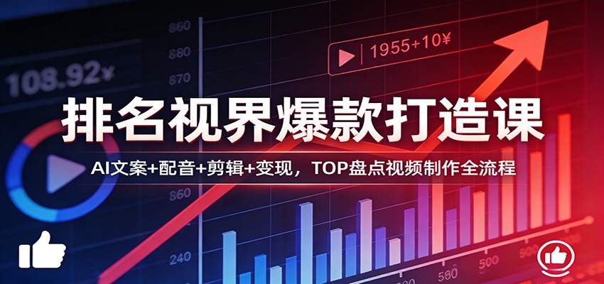 排名视界爆款打造课：AI文案+配音+剪辑+变现，TOP盘点视频制作全流程-禾谷轻创网
