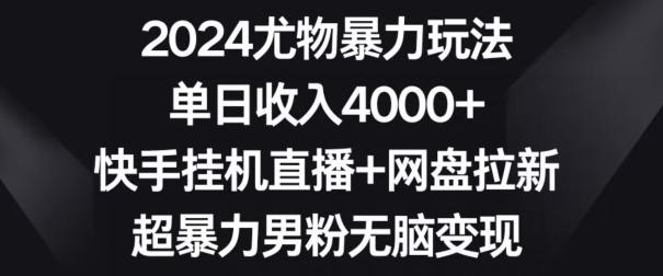 2024尤物暴力玩法，单日收入4000+，快手挂机直播+网盘拉新，超暴力男粉无脑变现【揭秘】-禾谷轻创网