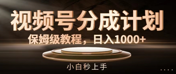 视频号分成计划保姆级教程，日入1K，小白秒上手【揭秘】-禾谷轻创网