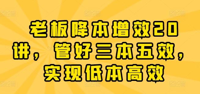 老板降本增效20讲，管好三本五效，实现低本高效-禾谷轻创网
