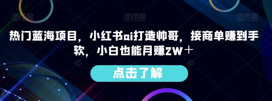 热门蓝海项目，小红书ai打造帅哥，接商单赚到手软，小白也能月赚2W＋-禾谷轻创网
