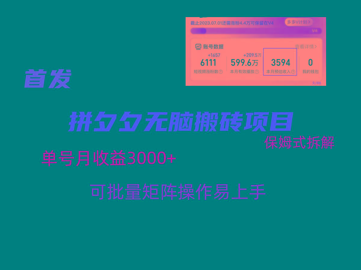 拼夕夕无脑搬砖，单号稳定收益3000+，保姆式拆解-禾谷轻创网