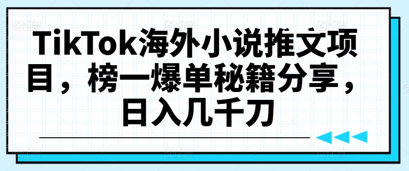 TikTok海外小说推文项目，榜一爆单秘籍分享，日入几千刀-禾谷轻创网