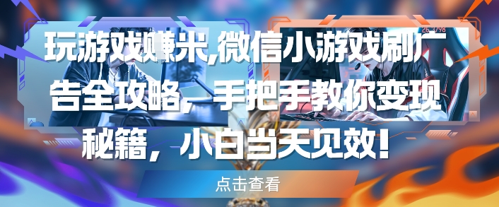 玩游戏挣米，微信小游戏刷广告全攻略，手把手教你变现秘籍，小白当天见效-禾谷轻创网