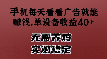 手机每天看看广告就能挣钱，单设备收益40+，无需养鸡，实测稳定【揭秘】-禾谷轻创网