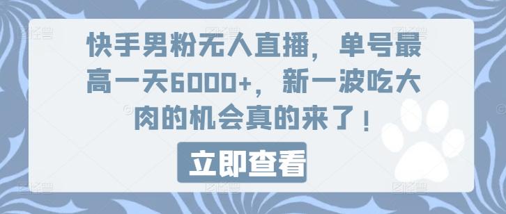 快手男粉无人直播，单号最高一天6000+，新一波吃大肉的机会真的来了-禾谷轻创网