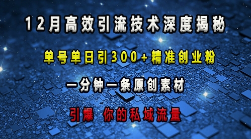 最新高效引流技术深度揭秘 ，单号单日引300+精准创业粉，一分钟一条原创素材，引爆你的私域流量-禾谷轻创网