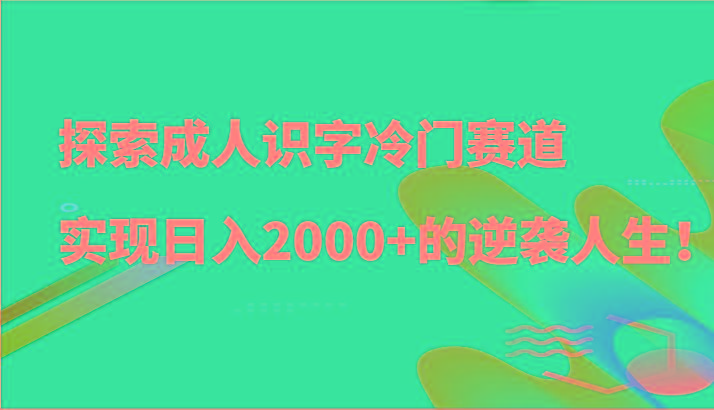 探索成人识字冷门赛道，实现日入2000+的逆袭人生！-禾谷轻创网