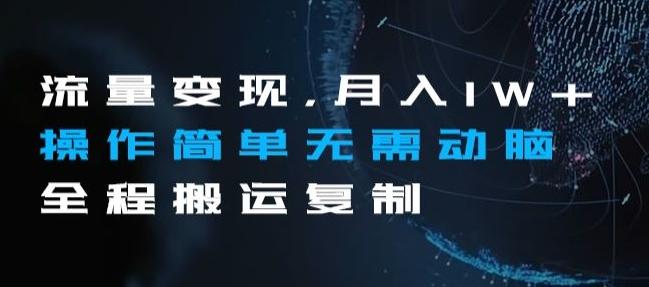 流量变现，月入1W+操作简单无需动脑全程搬运复制【揭秘】-禾谷轻创网