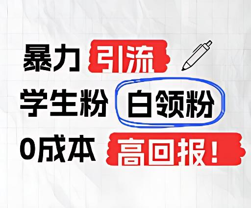 暴力引流学生粉白领粉，吊打以往垃圾玩法，0成本，高回报-禾谷轻创网